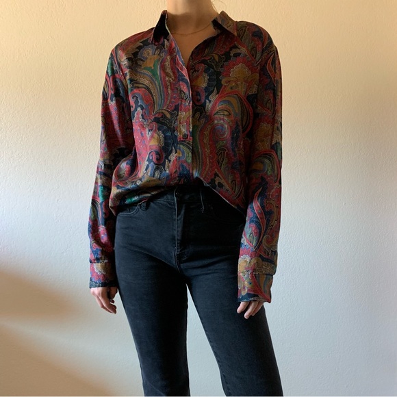 Ralph Lauren Paisley Patterned Long Sleeve Button Up Blouse Sz Medium - Picture 2 of 8